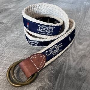Polo by Ralph Lauren Belt Mens Navy Rope Woven Leather Brass Nautical Knots